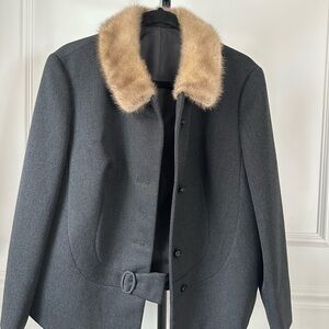Vintage German Wool Blazed with Beige Mink Fur Collar